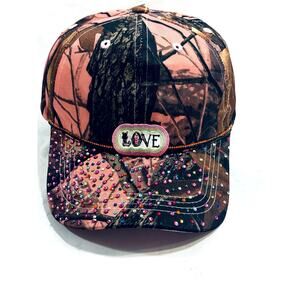 Handmade Rhinestone Bling Studded Pink Camo Glitzy Streetwear Baseball Cap Hat